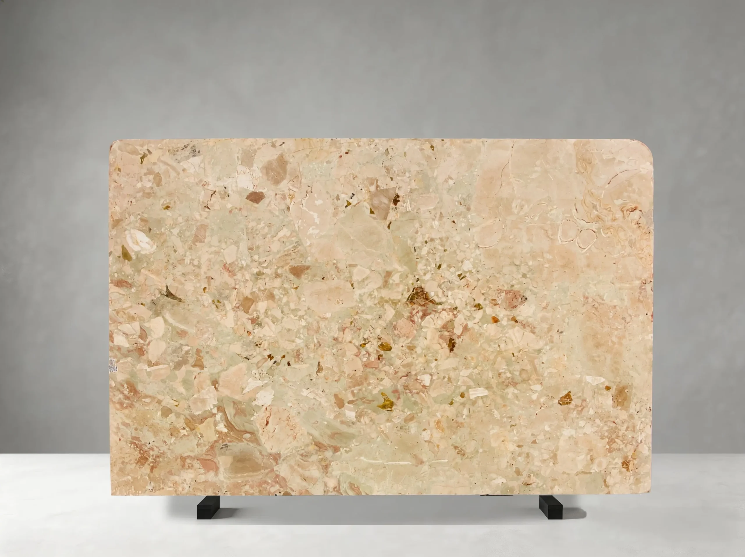 beige-breccia-botticelli-marble-rounded-tabletop-slab-04.webp beige breccia botticelli marble rounded tabletop slab with warm beige and pink breccia pattern
