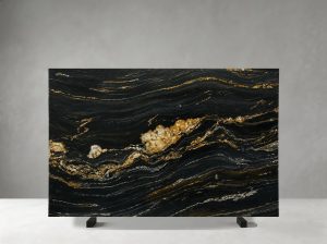 black fusion granite slab golden wave pattern for luxury interior projects
