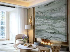 brazilian verde vivo quartzite fireplace feature wall with green white veining