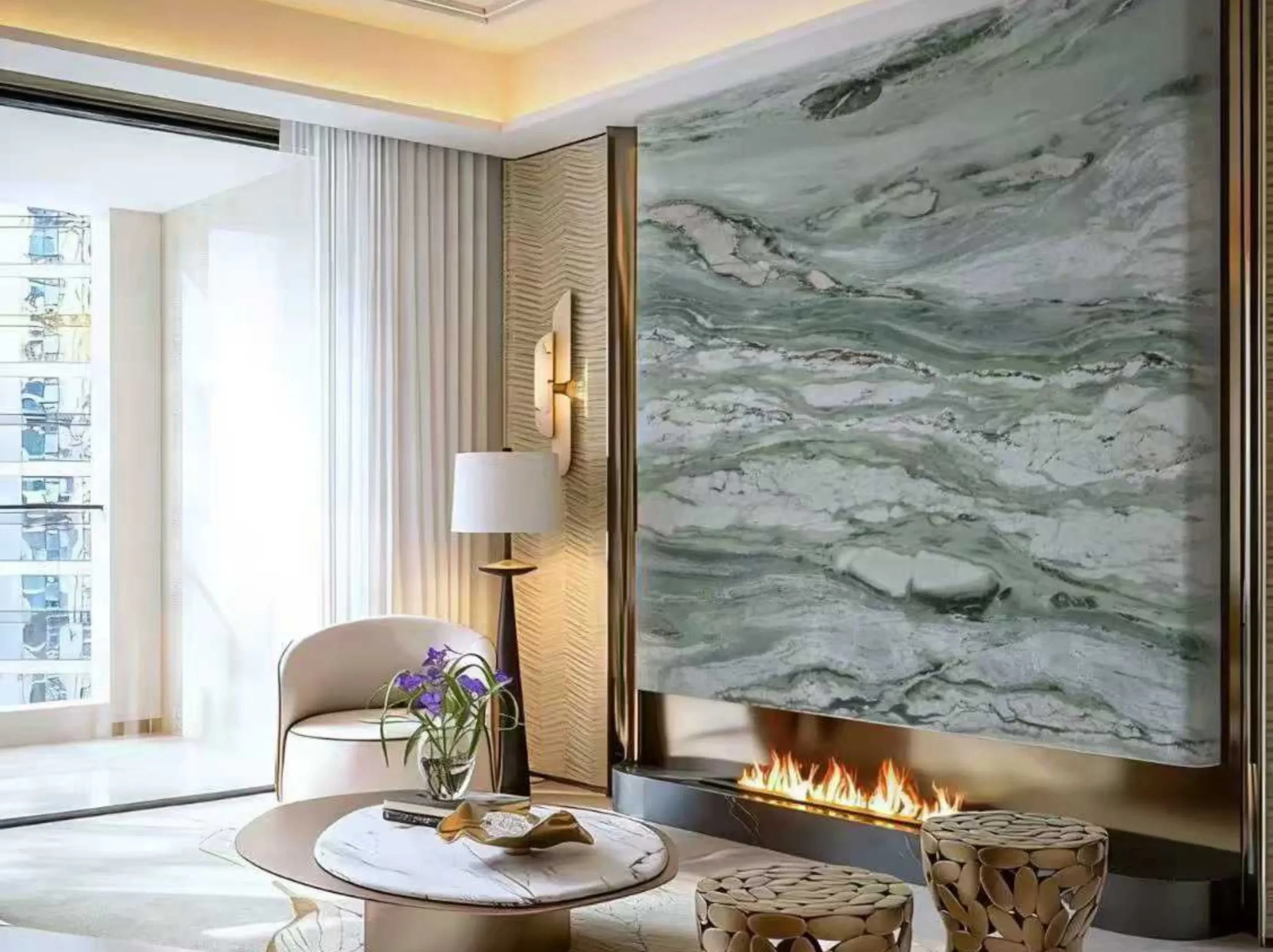 brazilian-verde-vivo-quartzite-fireplace-feature-wall-02.webp brazilian verde vivo quartzite fireplace feature wall with green white veining