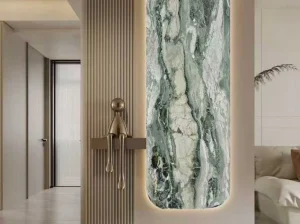 brazilian verde vivo quartzite vertical feature panel with green white texture