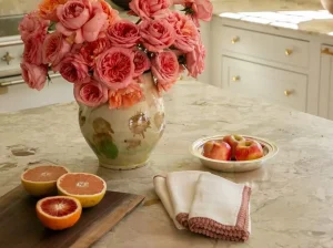 breccia botticelli marble kitchen countertop detail with soft pastel breccia movement