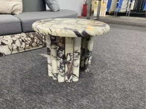 breccia violetta marble round table with burgundy violet breccia pattern