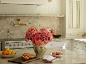 ceppo siciliano marble kitchen countertop backsplash with beige green breccia texture