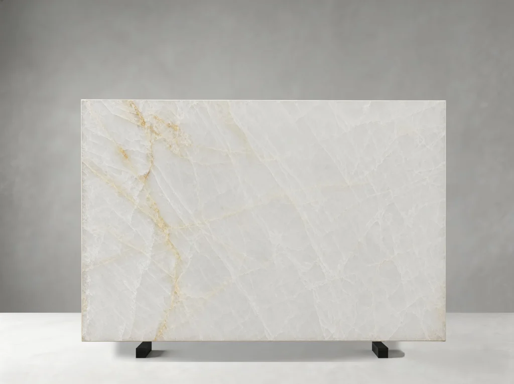 china crystal white quartzite slab with golden mineral veins for walls and table tops