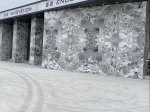 chinese panda grey marble exterior facade cladding with grey breccia pattern