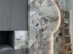 chinese panda grey marble interior wall cladding with large grey white fragments