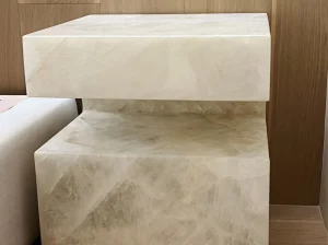 chineses white crystal quartzite block side table with polished crystal white surface