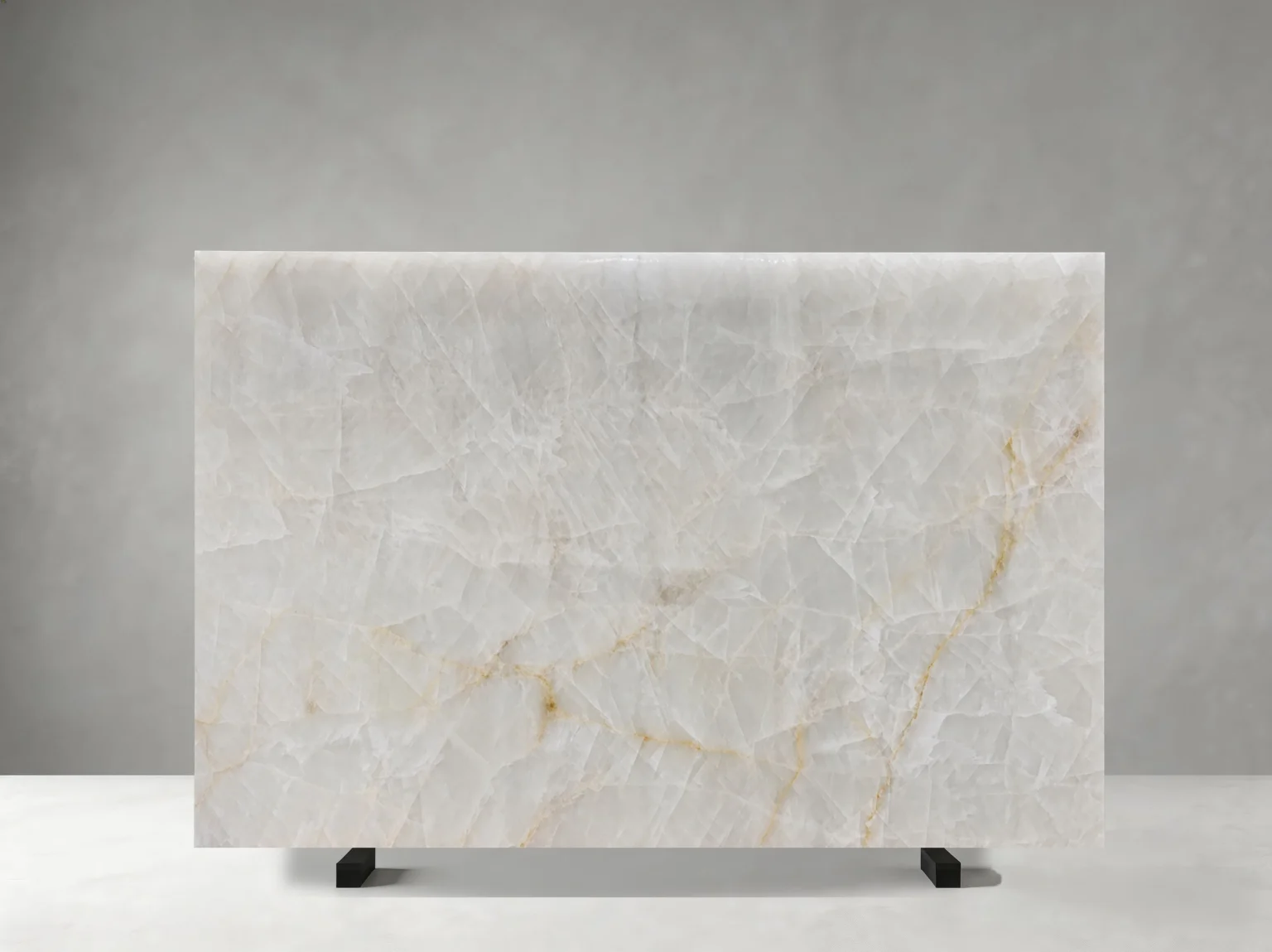 chineses white crystal quartzite slab translucent golden vein for custom luxury interiors