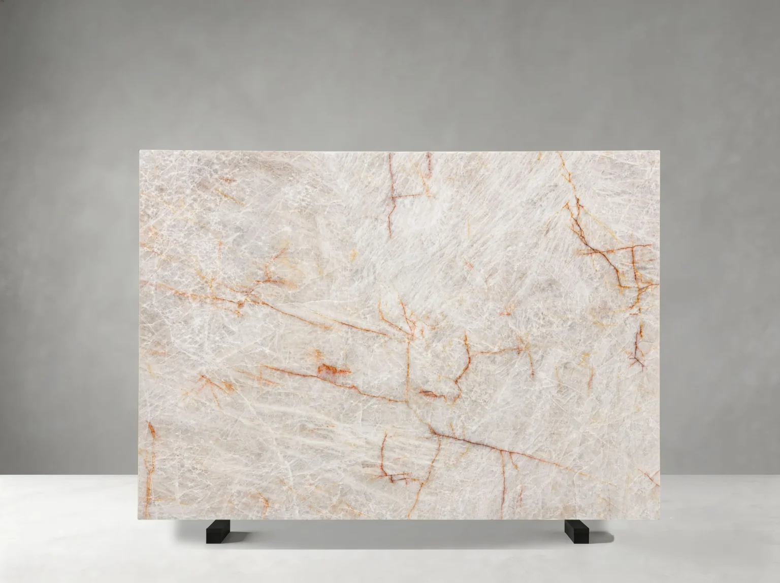 citrino crystal quartzite slab with amber gold veins and white crystal texture