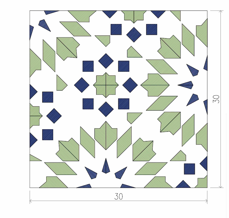 Cream Marfil and Ming Green Marble Mosaic Tiles CAD pattern drawing for custom design