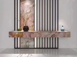 cristallo juliet quartzite console top and wall panel for luxury interiors