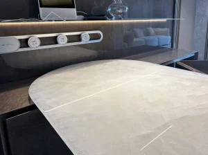 cristallo quartzite custom table top with polished translucent white crystal texture
