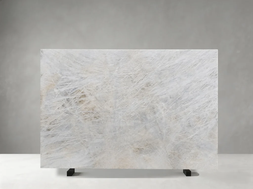 cristallo quartzite slab soft translucent texture for custom luxury interior projects