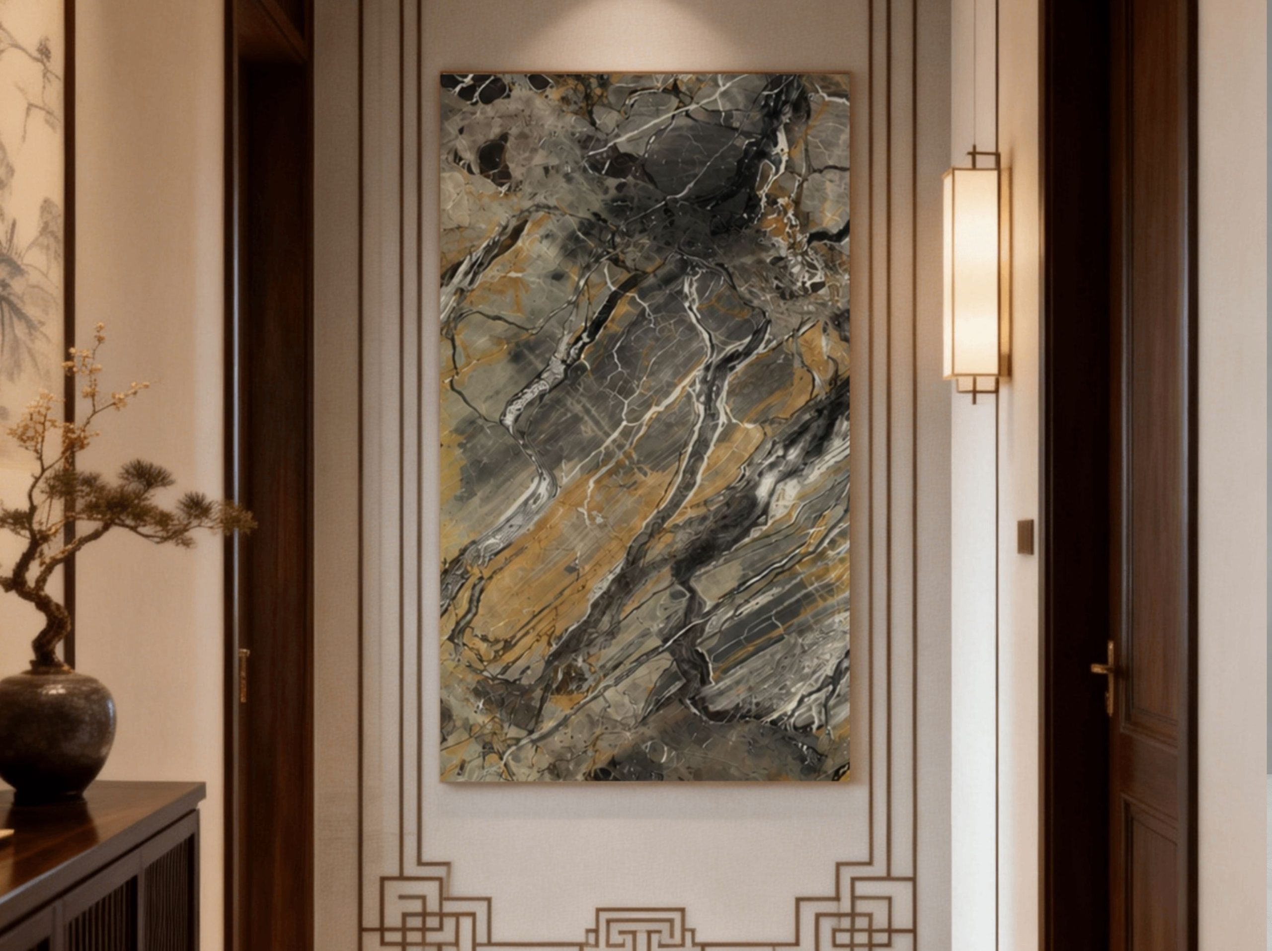 exotic-pandora-marble-decorative-wall-panel-02.webp exotic pandora marble decorative wall panel with grey gold breccia texture