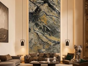 exotic pandora marble living room feature wall with grey black and golden veins