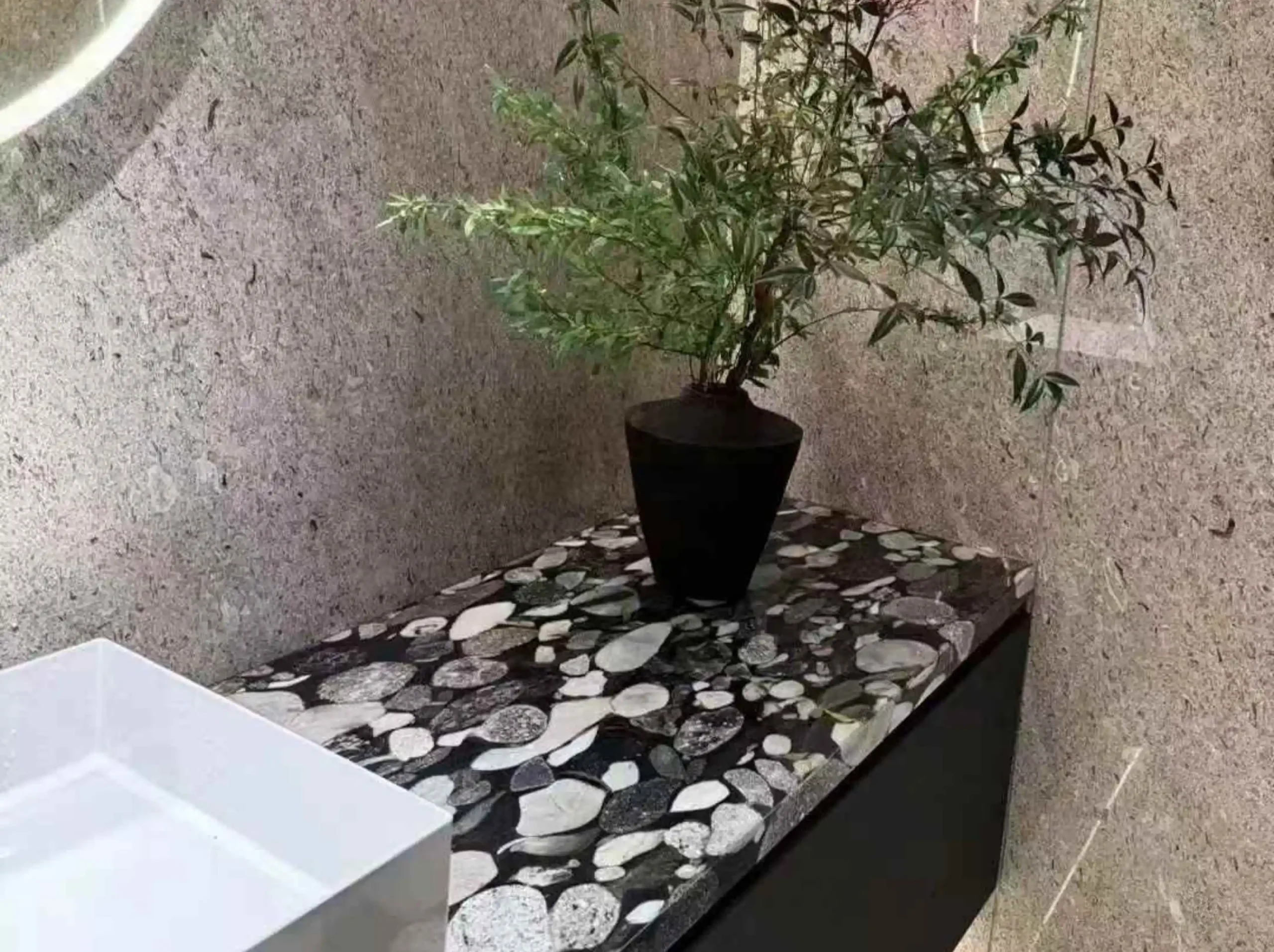 green-colorful-granite-vanity-countertop-02.webp green colorful granite vanity countertop with polished pebble texture