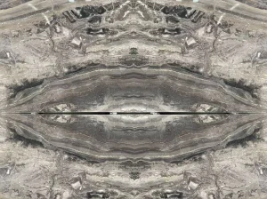 iride nero marble bookmatched wall panel with grey black symmetrical pattern