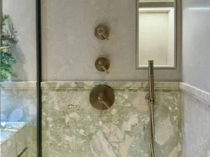 italian breccia botticelli marble bathroom shower wall cladding with beige green texture