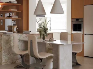 italian breccia botticelli marble kitchen island countertop with soft beige green breccia texture
