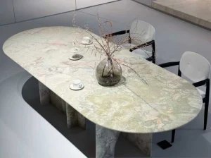 italian breccia botticelli marble oval dining table top with pale green beige marble pattern