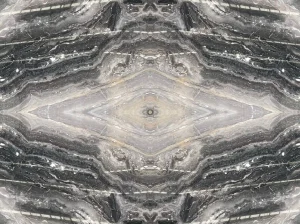 italian fantasy gray marble bookmatched wall panel with grey black symmetrical pattern