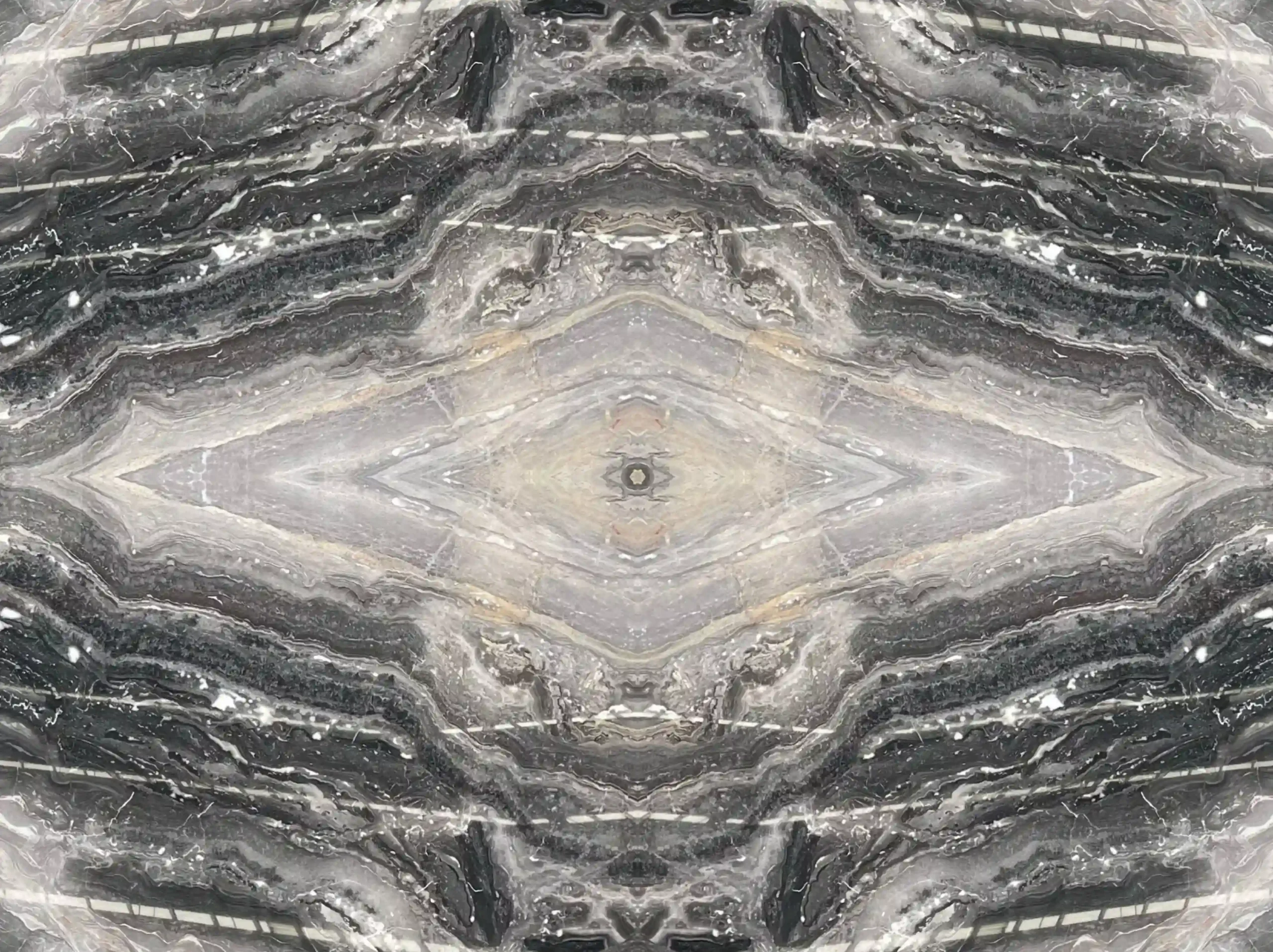 italian-fantasy-gray-marble-bookmatched-wall-panel-03.webp italian fantasy gray marble bookmatched wall panel with grey black symmetrical pattern