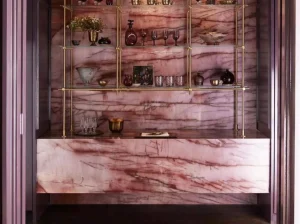 juliet crystal quartzite bar counter wall with rose pink veining