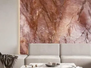 juliet crystal quartzite living room feature wall with warm pink crystal texture