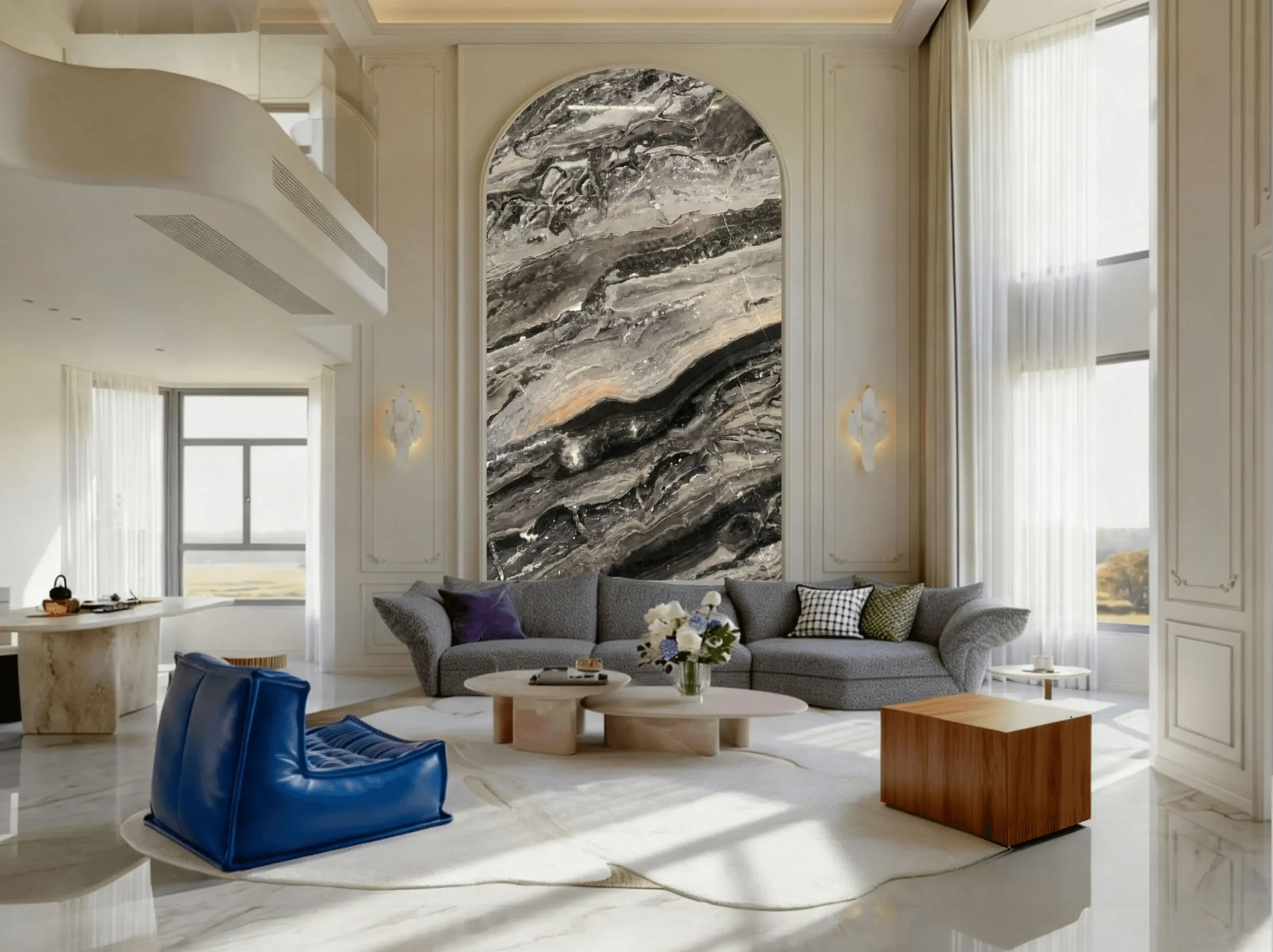 marmo-orobico-grigio-marble-arched-living-room-wall-01.webp marmo orobico grigio marble arched living room wall with grey black veining