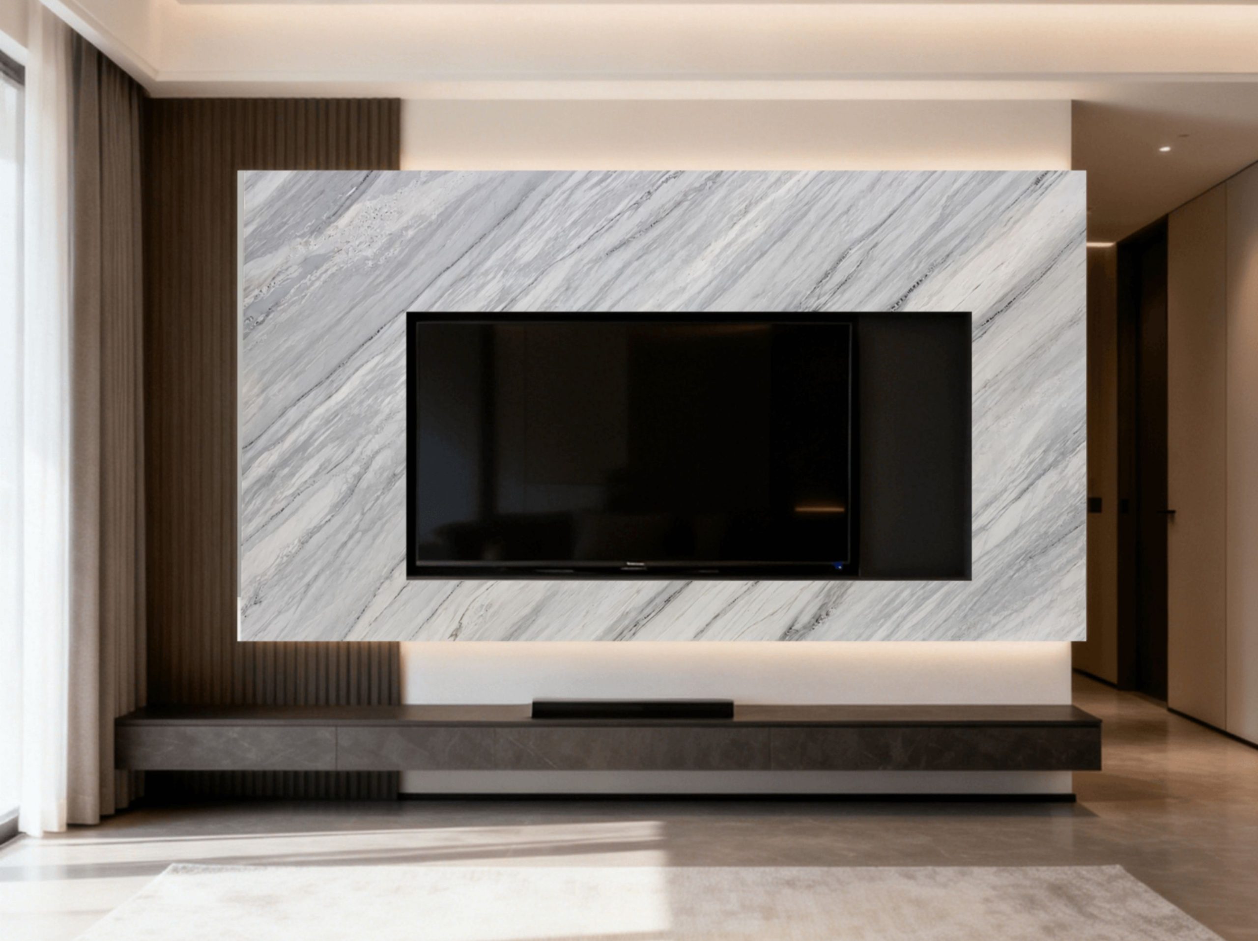marmo-palissandro-azzurro-tv-wall-cladding-03.webp marmo palissandro azzurro marble tv wall cladding with diagonal grey veins