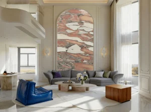norwegian rose marble arched feature wall for luxury living room interiors