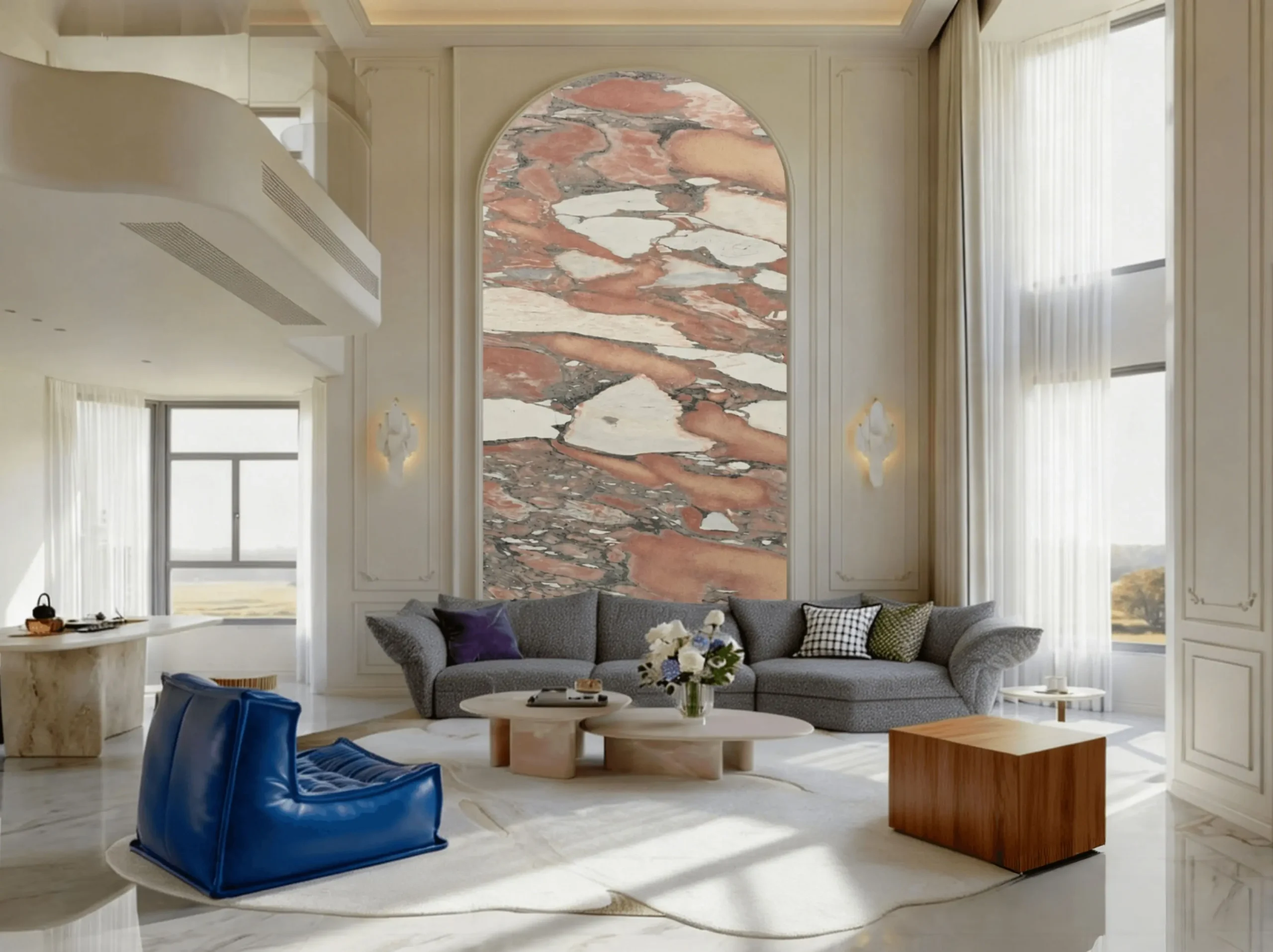 norwegian-rose-marble-arched-feature-wall-02.webp norwegian rose marble arched feature wall for luxury living room interiors
