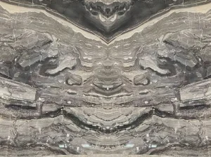 orobico grey gold marble bookmatched wall panel with grey black gold movement