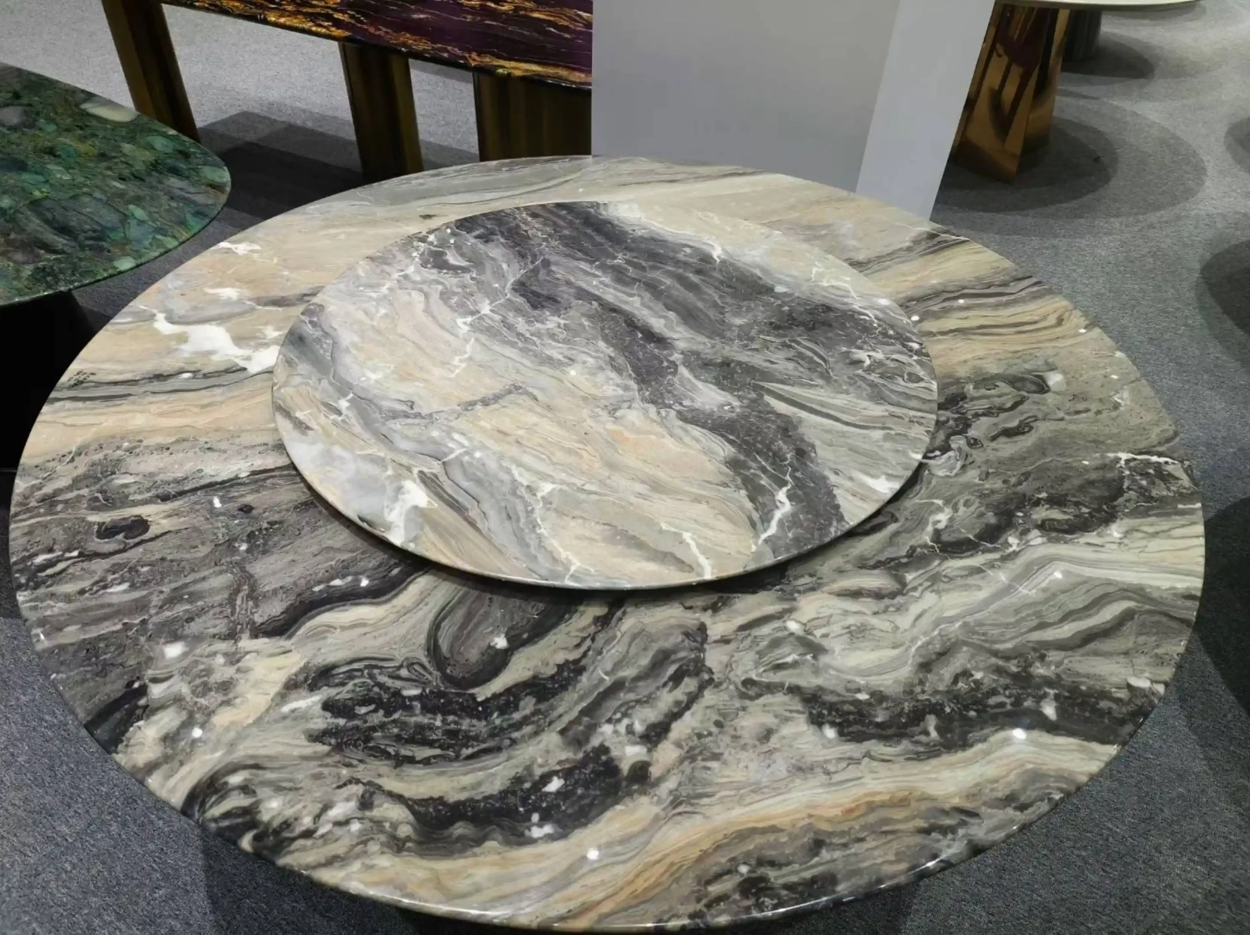 orobico-grey-gold-marble-round-table-top-02.webp orobico grey gold marble round table top with layered grey and gold pattern