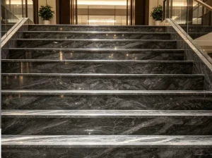 orobico grey marble staircase application with dark grey polished steps