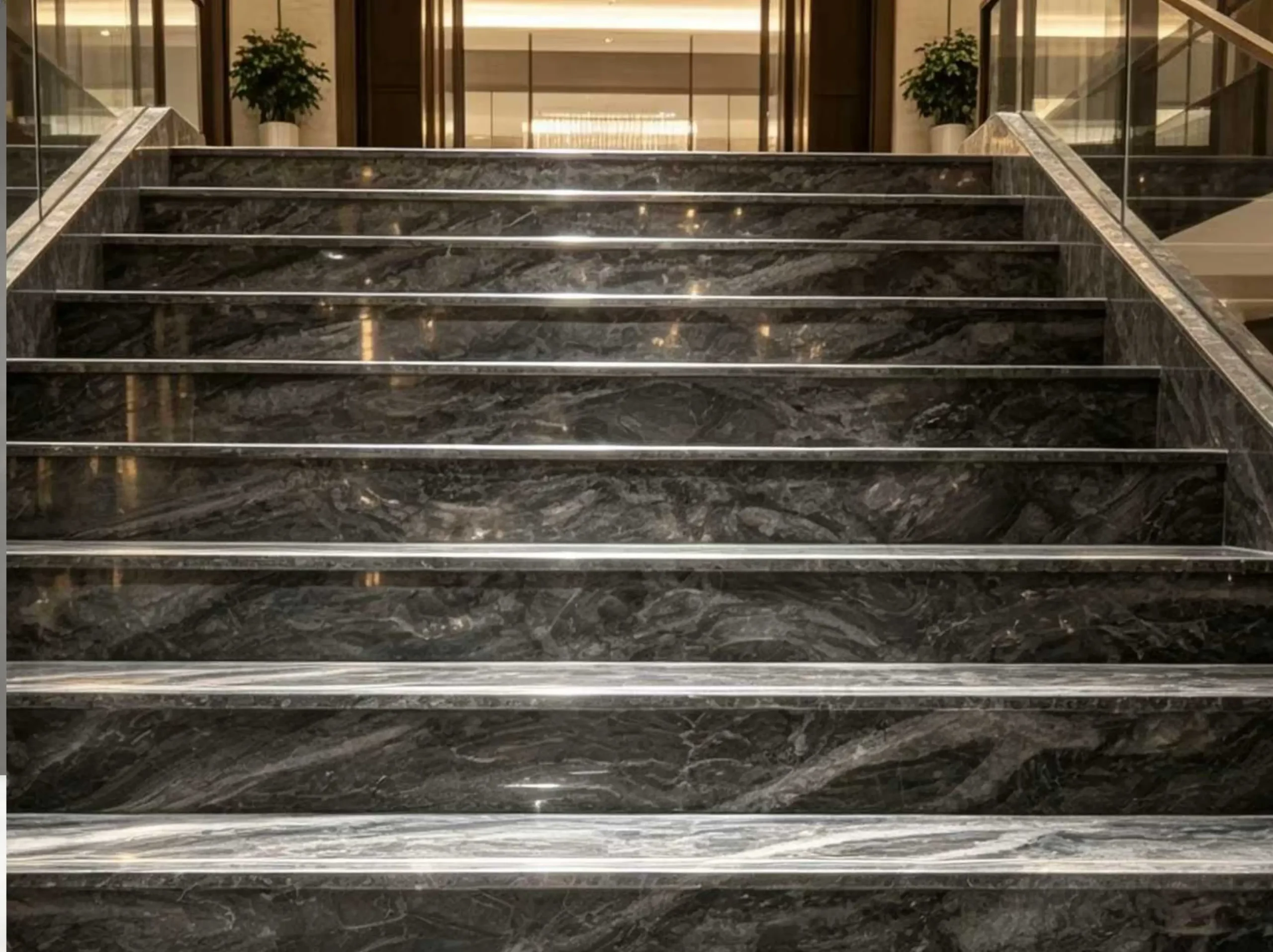 orobico-grey-marble-staircase-application-02.webp orobico grey marble staircase application with dark grey polished steps