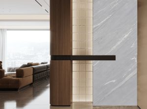 palissandro marble interior partition wall with blue grey linear veining