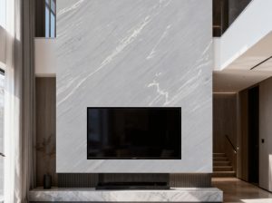 palissandro marble tv wall panel with light grey and white diagonal veins