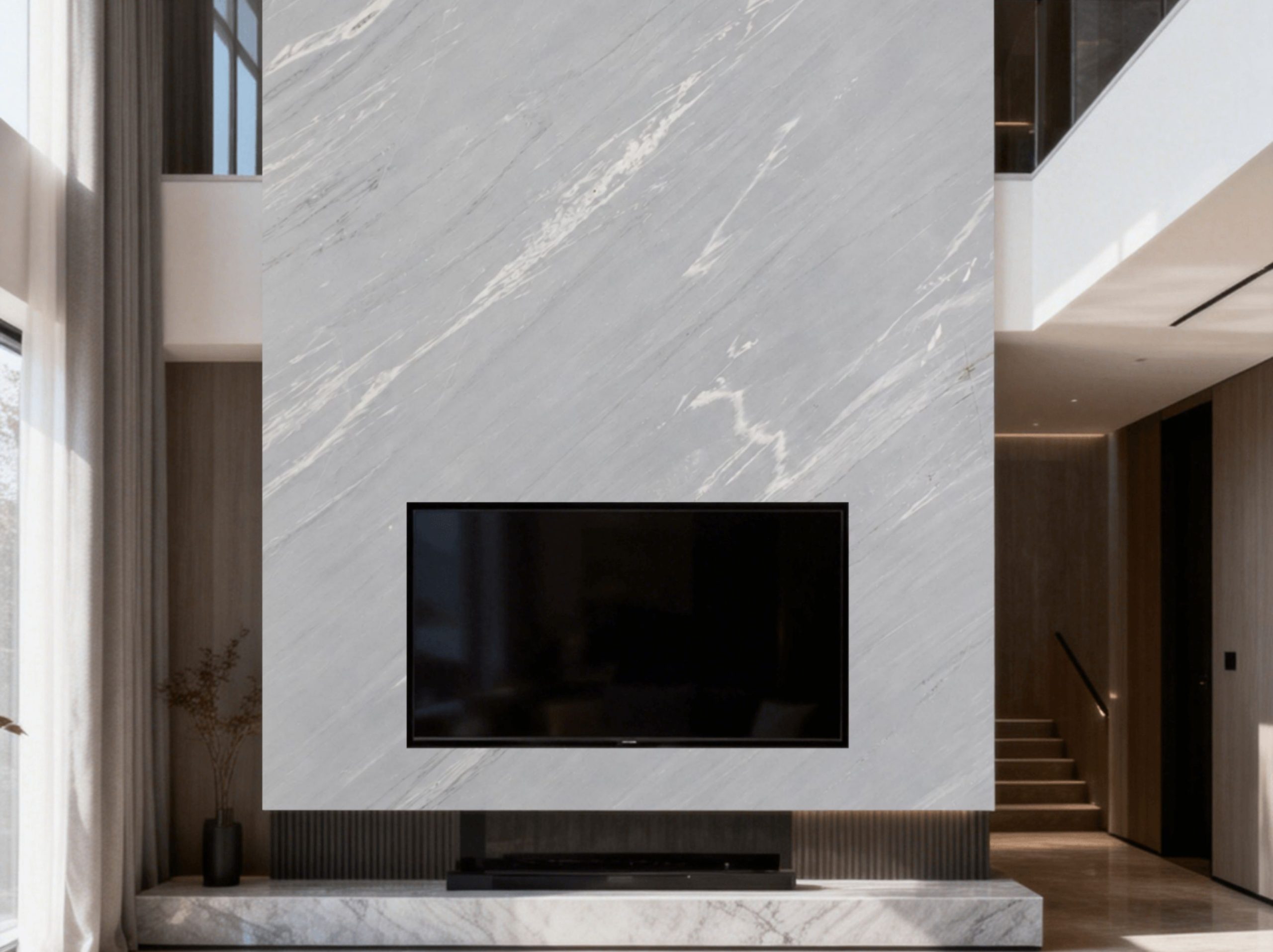 palissandro-marble-tv-wall-panel-02.webp palissandro marble tv wall panel with light grey and white diagonal veins