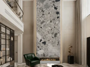 panda grey marble living room feature wall with grey white breccia pattern