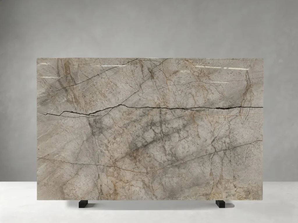 turkish river grey marble slab with dark linear veins