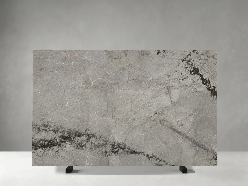 turkish silver roots marble slab with black linear veins