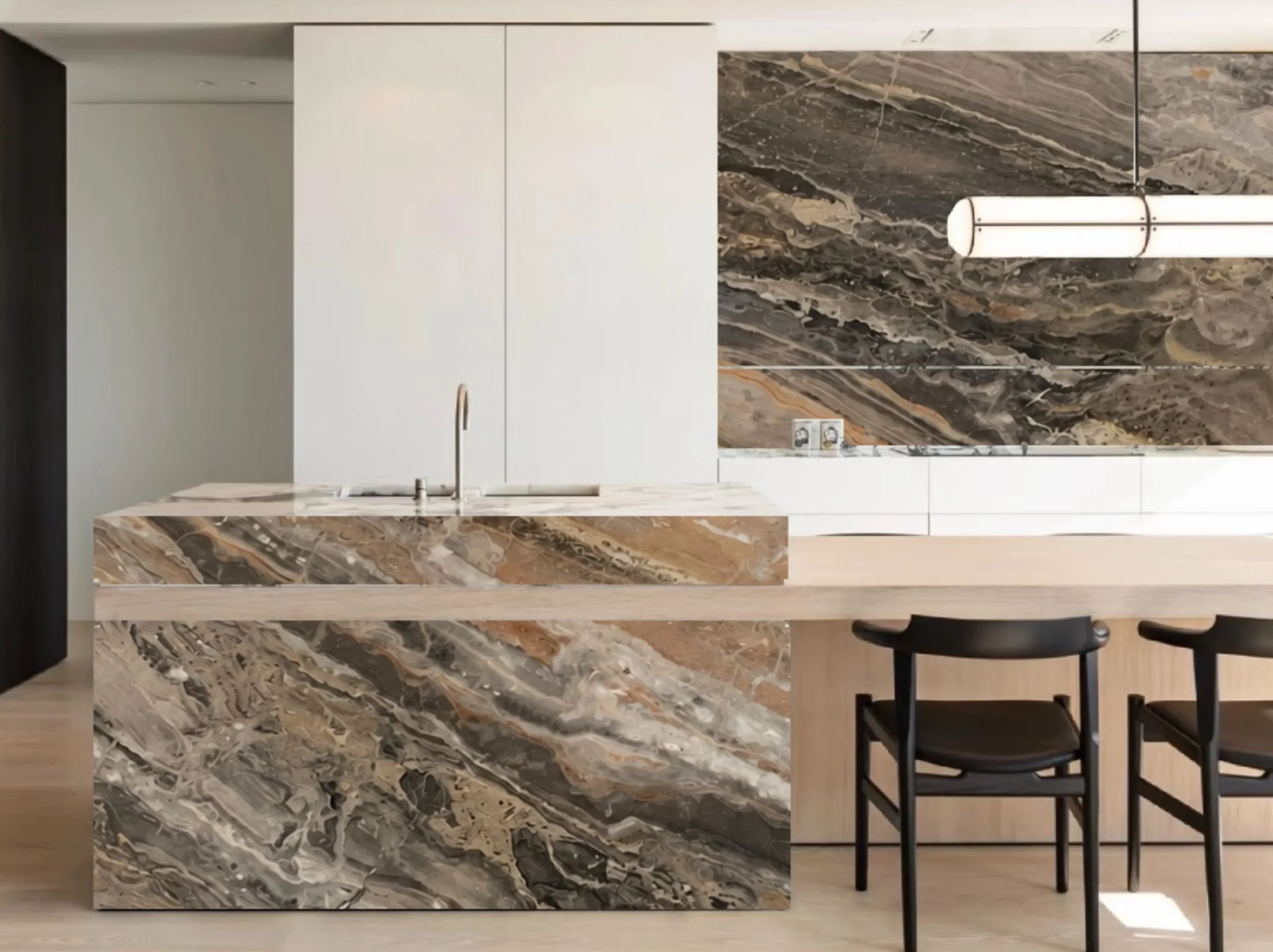 venetian-brown-marble-kitchen-island-backsplash-02.webp venetian brown marble kitchen island backsplash with grey brown natural veining