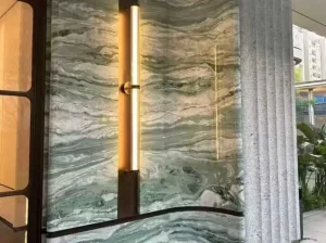 verde vivo quartzite curved wall cladding with soft green layered veining
