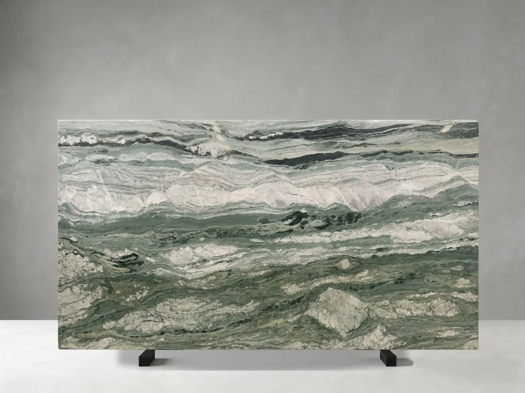 victoria green marble slab layered green veining for luxury interiors