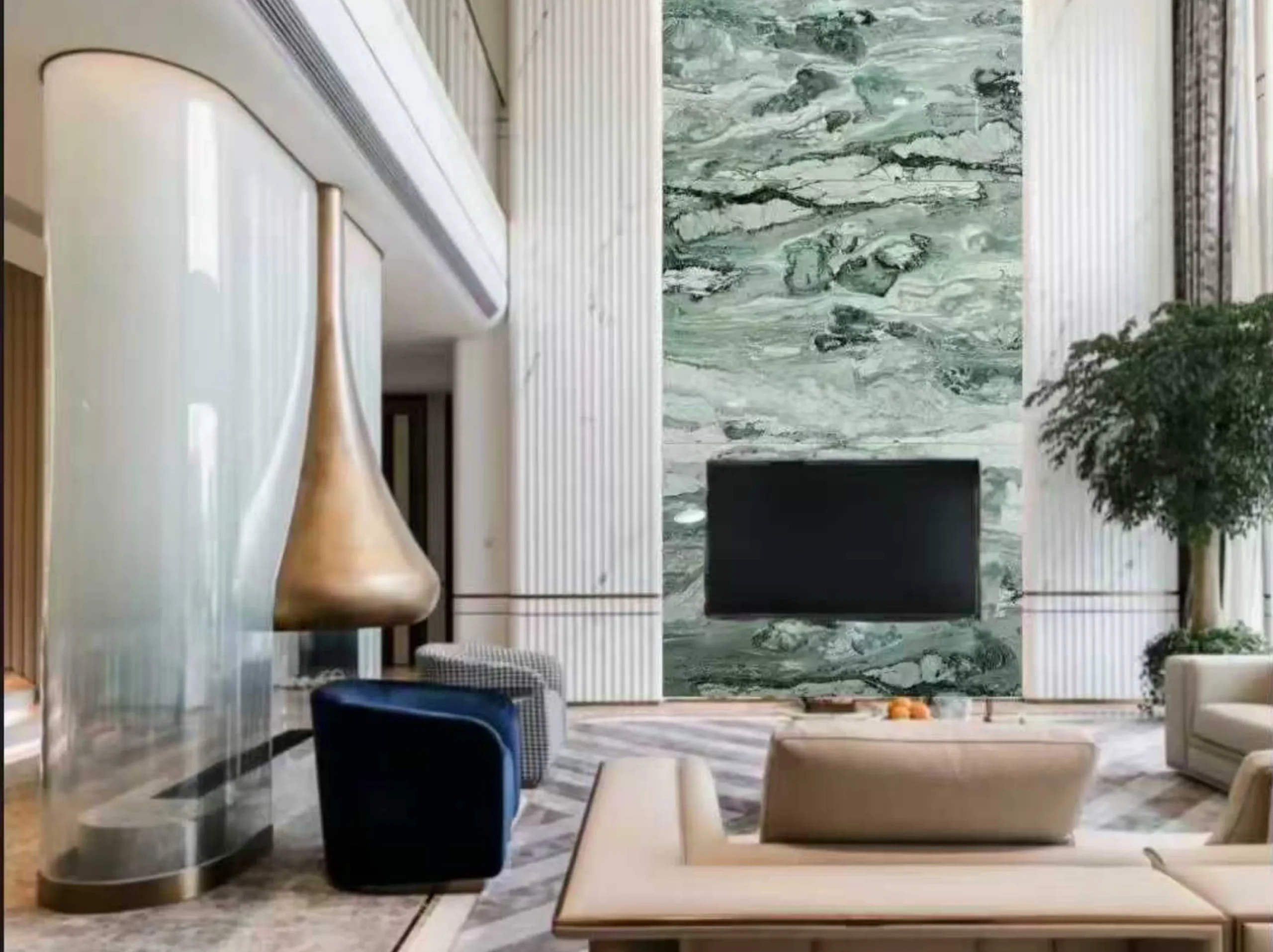 victoria-green-marble-tv-feature-wall-03.webp victoria green marble tv feature wall with pale green layered pattern