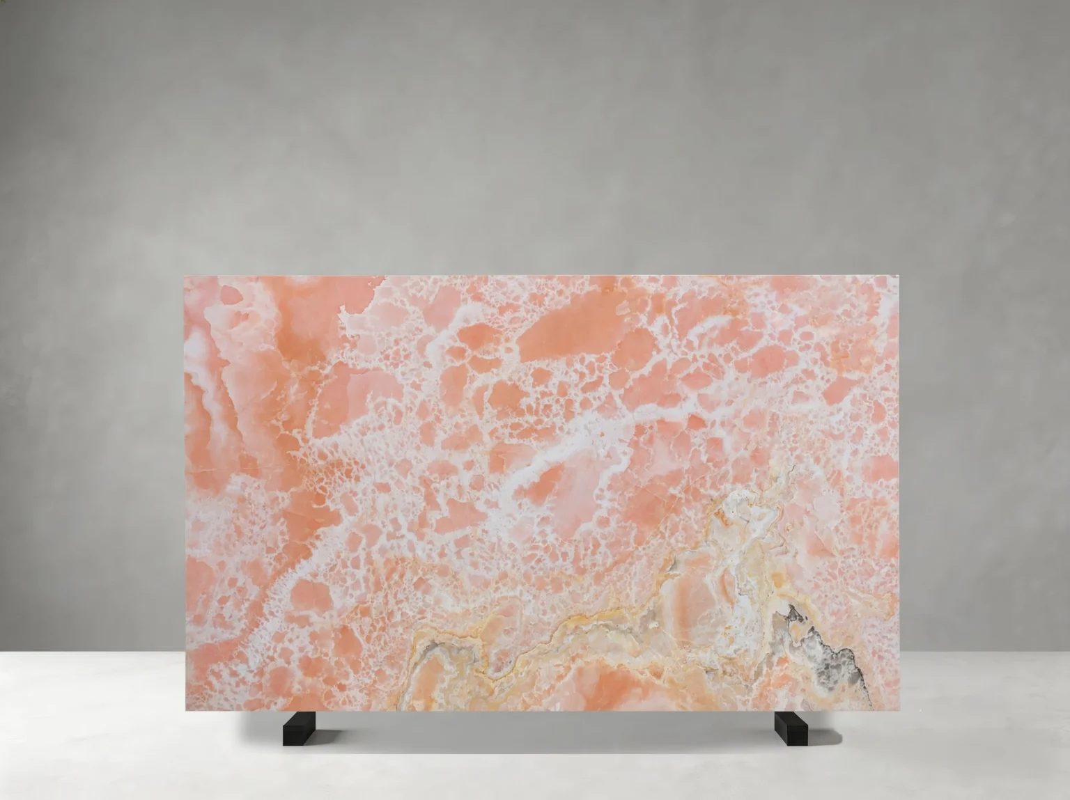 Afghan Pink Onyx slab with peach tones and natural dark veins