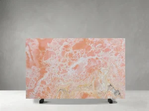Afghan Pink Onyx slab with peach tones and natural dark veins