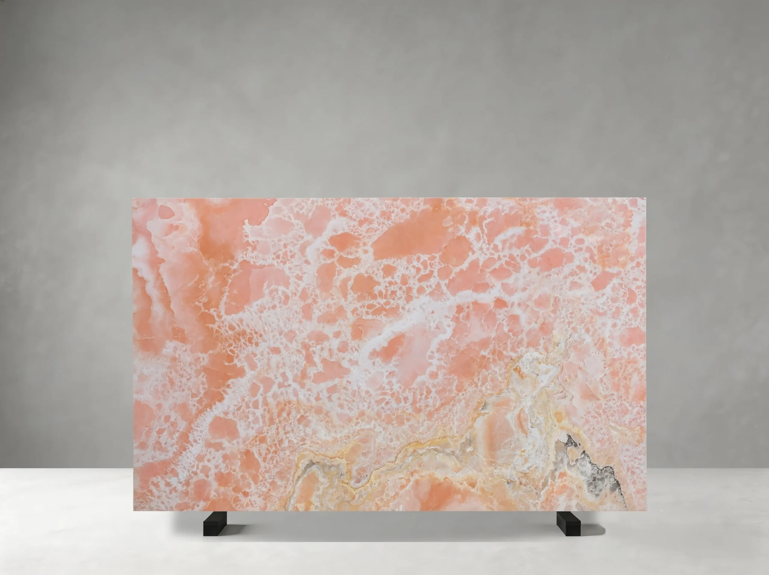 afghan-pink-onyx-slab-white-crystalline-pattern-05.webp Afghan Pink Onyx slab with peach tones and natural dark veins